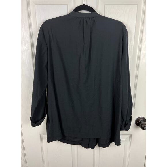 Nine West Black Minimalist Wide Collar Roll Tab Sleeve Asymmetric Jacket XL - Picture 11 of 11